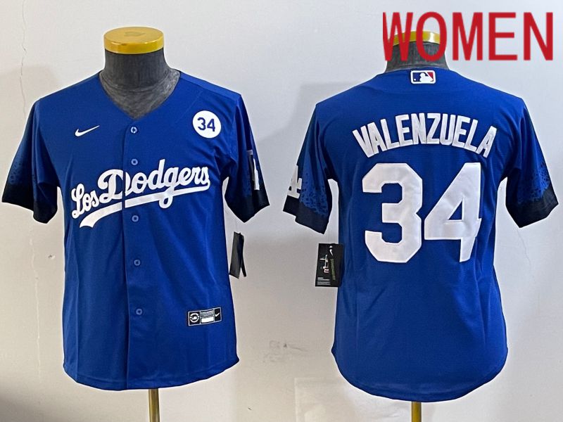 Women Los Angeles Dodgers #34 Valenzuela 2024 blue jersey 202411215->women mlb jersey->Women Jersey